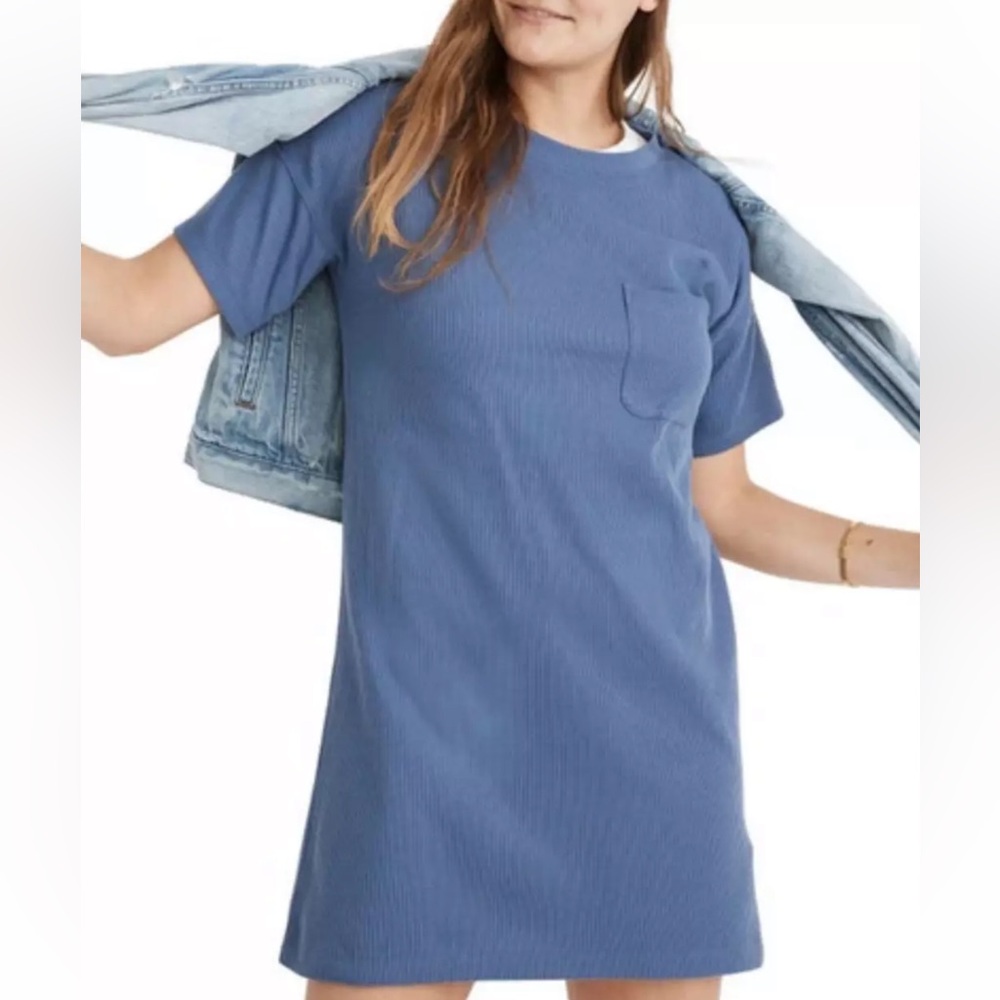 NWT Madewell ribbed ocean blue T-shirt dress with pocket